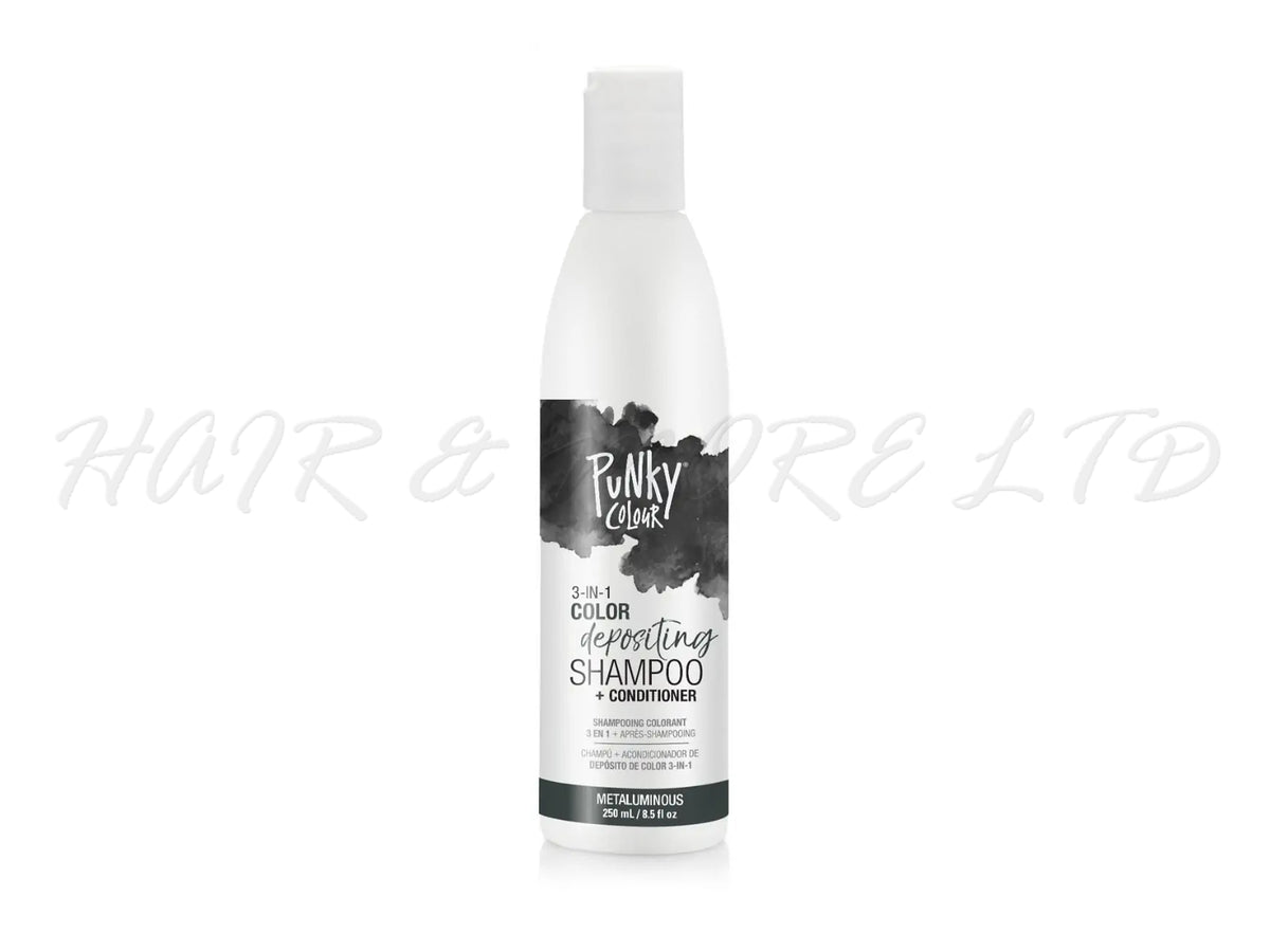Punky Colour 3 In 1 Colour Depositing Shampoo + Conditioner 250ml - Metaluminous Colour, Dark Grey/Black Hair Colour Depositing Shampoo & Conditioner In One, Freshen Up Hair Colour In One Step, Hair Colour Maintenance, Adds Colour & Shine To Hair, Professional Hair And Beauty Supplies, NZ Salon Supplies