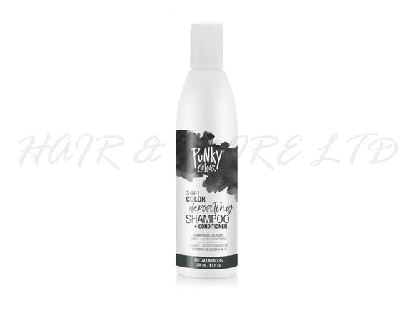 Punky Colour 3 In 1 Colour Depositing Shampoo + Conditioner 250ml - Metaluminous Colour, Dark Grey/Black Hair Colour Depositing Shampoo & Conditioner In One, Freshen Up Hair Colour In One Step, Hair Colour Maintenance, Adds Colour & Shine To Hair, Professional Hair And Beauty Supplies, NZ Salon Supplies