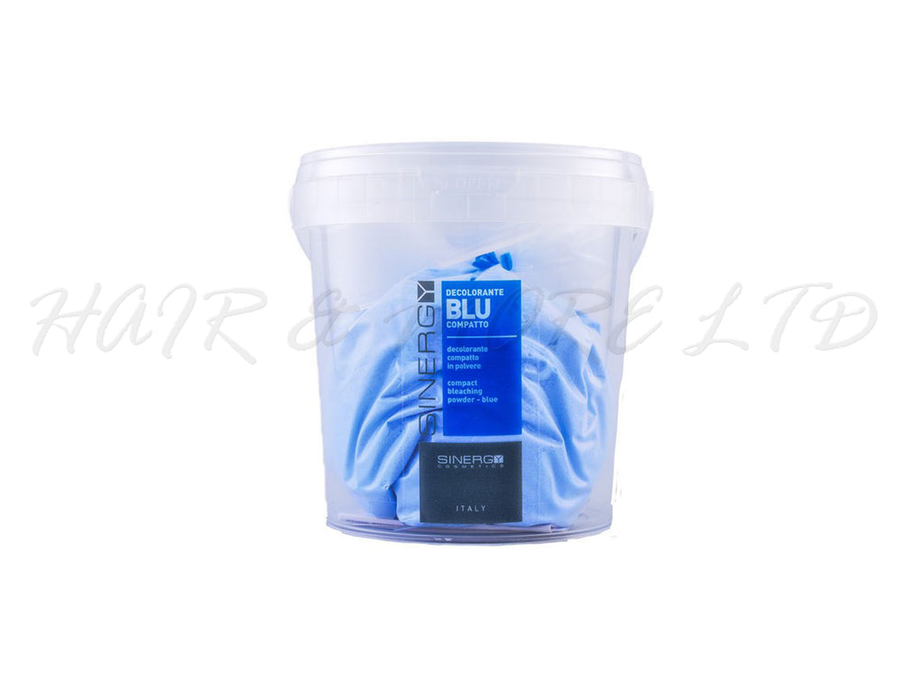 Sinergy Platinum Blu Bleach Powder 500g, Sinergy Cream Bleach Suitable For Off Scalp Hair Lightening Applications, Compact Blue Powder Lightener For Up To 7 Levels Of Lift, Blue Pigmented Hair Bleach Powder For Cleaner Blonde Results, Blue Pigment In Bleach Helps Counteract Yellow Tones In Hair, Sinergy Bleach Made In Italy, Professional Salon Hair Lightener, NZ Hair And Beauty Supplies, Professional Salon Supplies